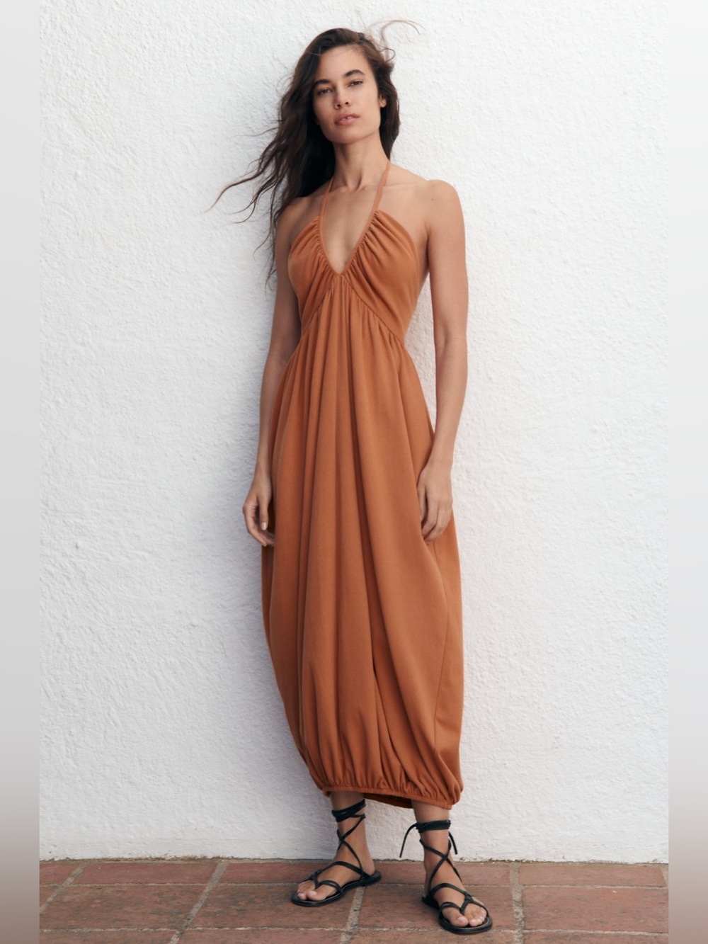 Zara orange halter dress